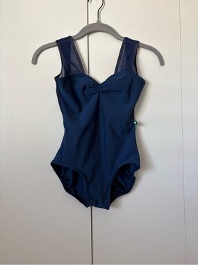 Luckyleo Navy Ballet Leotard with Sheer Mesh Straps